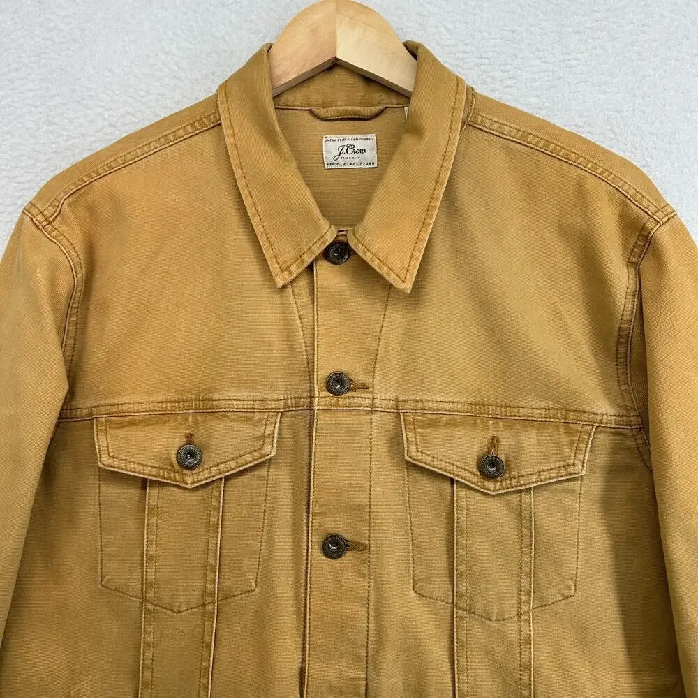 J.CREW Jacket Mens L Garment-Dyed Duck Canvas Trucker Stretch Cotton Mustard